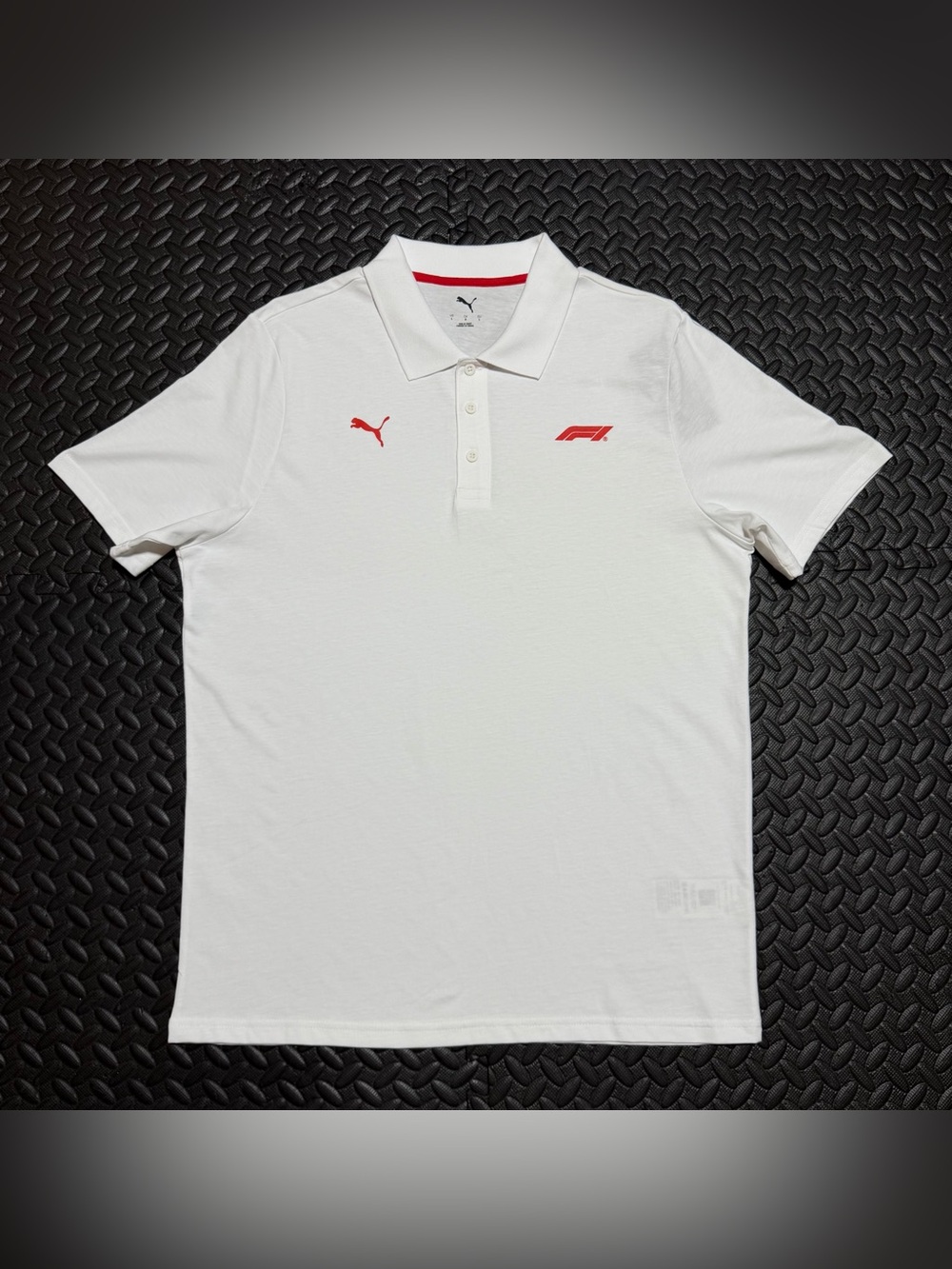 Puma F1 Racing Essentials Polo Shirt White Red Logo Short Sleeve Mens Large NEW